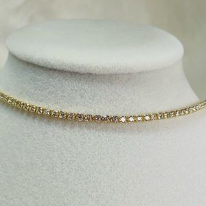 18k Yellow Gold Plated Cubic Zircon Choker Necklace Chain: 46cm (Adjustable)